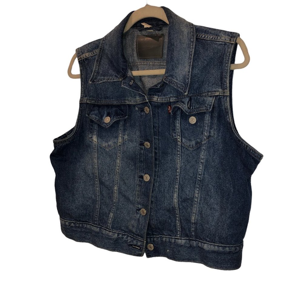 Levi's Strauss vintage blue denim jean jacket vest XL FESTIVAL WEAR XL
